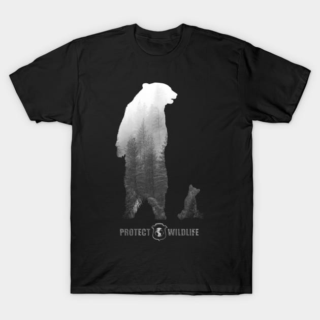 Protect Wildlife - Nature - Bear with Cub Silhouette T-Shirt by JTYDesigns